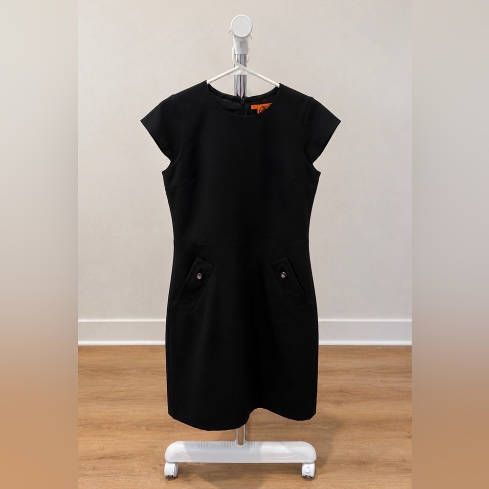 Tory Burch Black Cap-Sleeve Pocket Dress